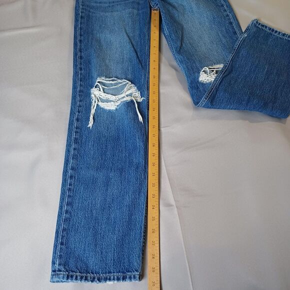 Levi's Low Pro Straight Jeans Womens 26 Blue Distressed Ripped Knee Denim Pants - Picture 16 of 16